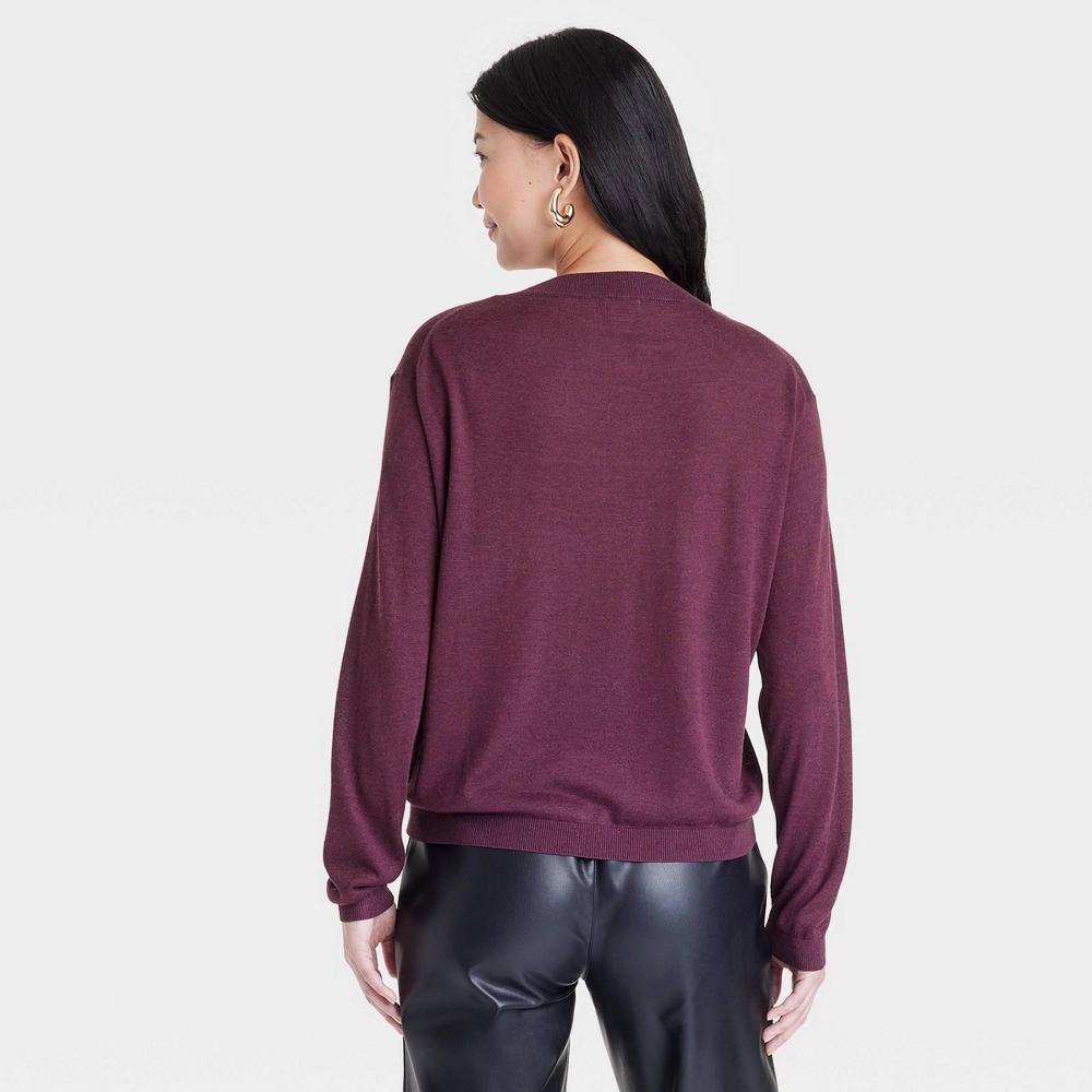 Women's Fine Gauge V-Neck Pullover Sweater - A New Day™ Burgundy M Product Image