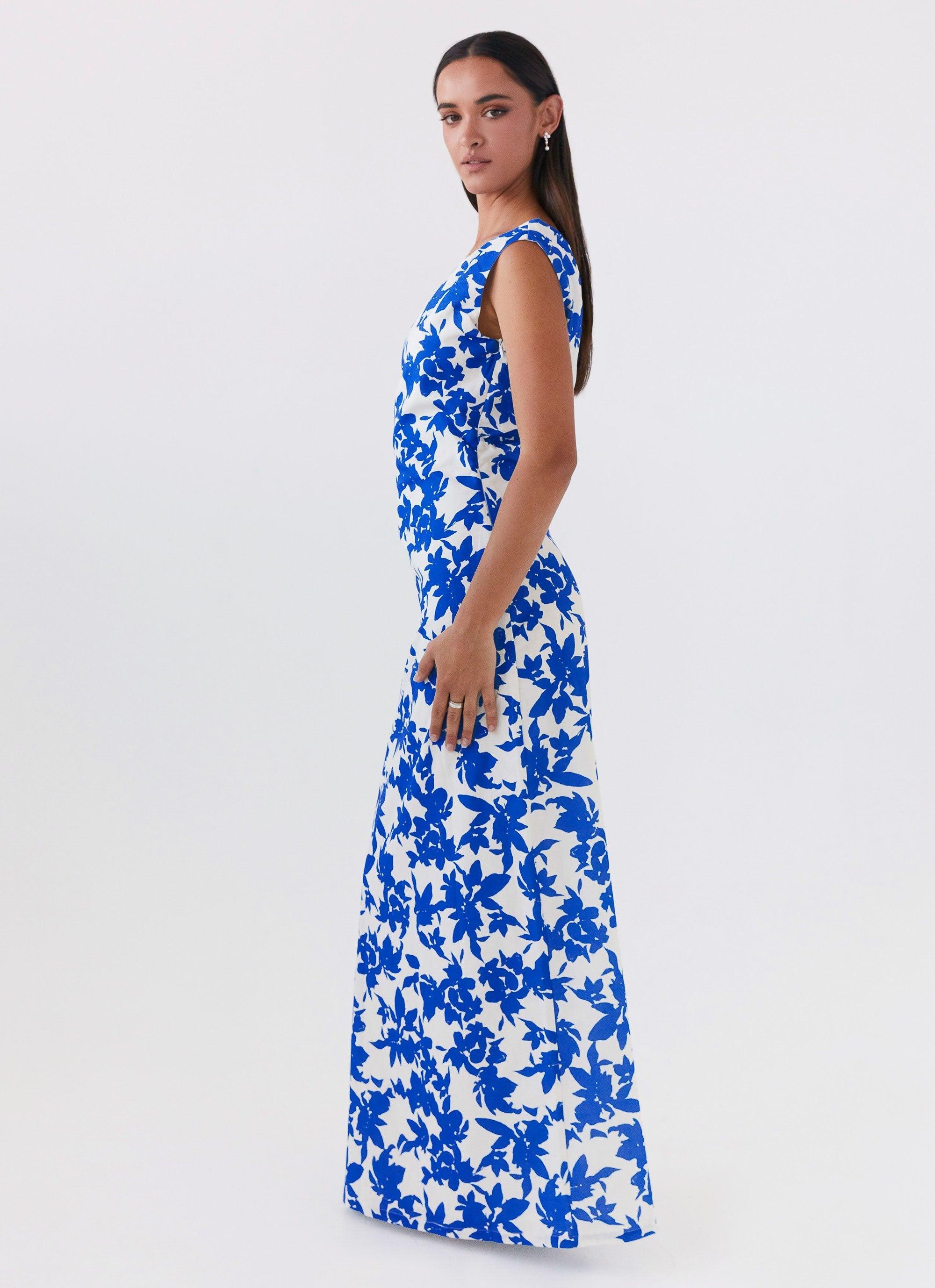 Pyper Off Shoulder Maxi Dress - Blue Floral Product Image