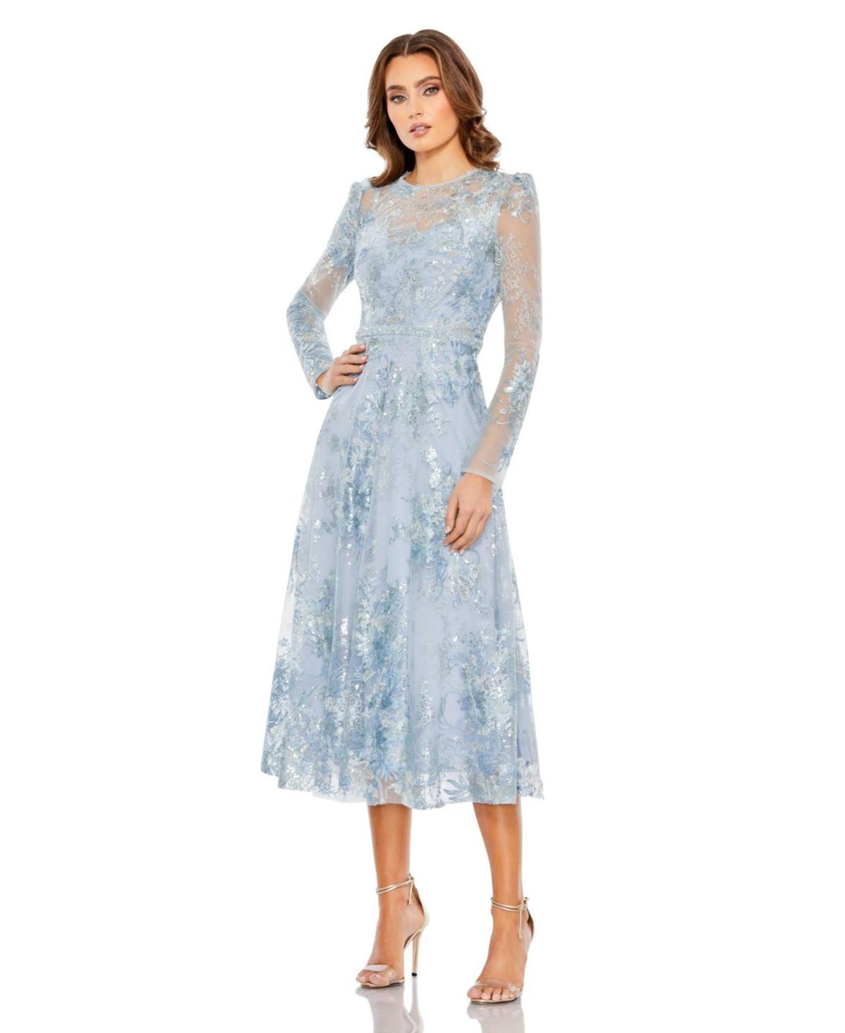 Womens Floral Beaded & Sequined Midi-Dress Product Image