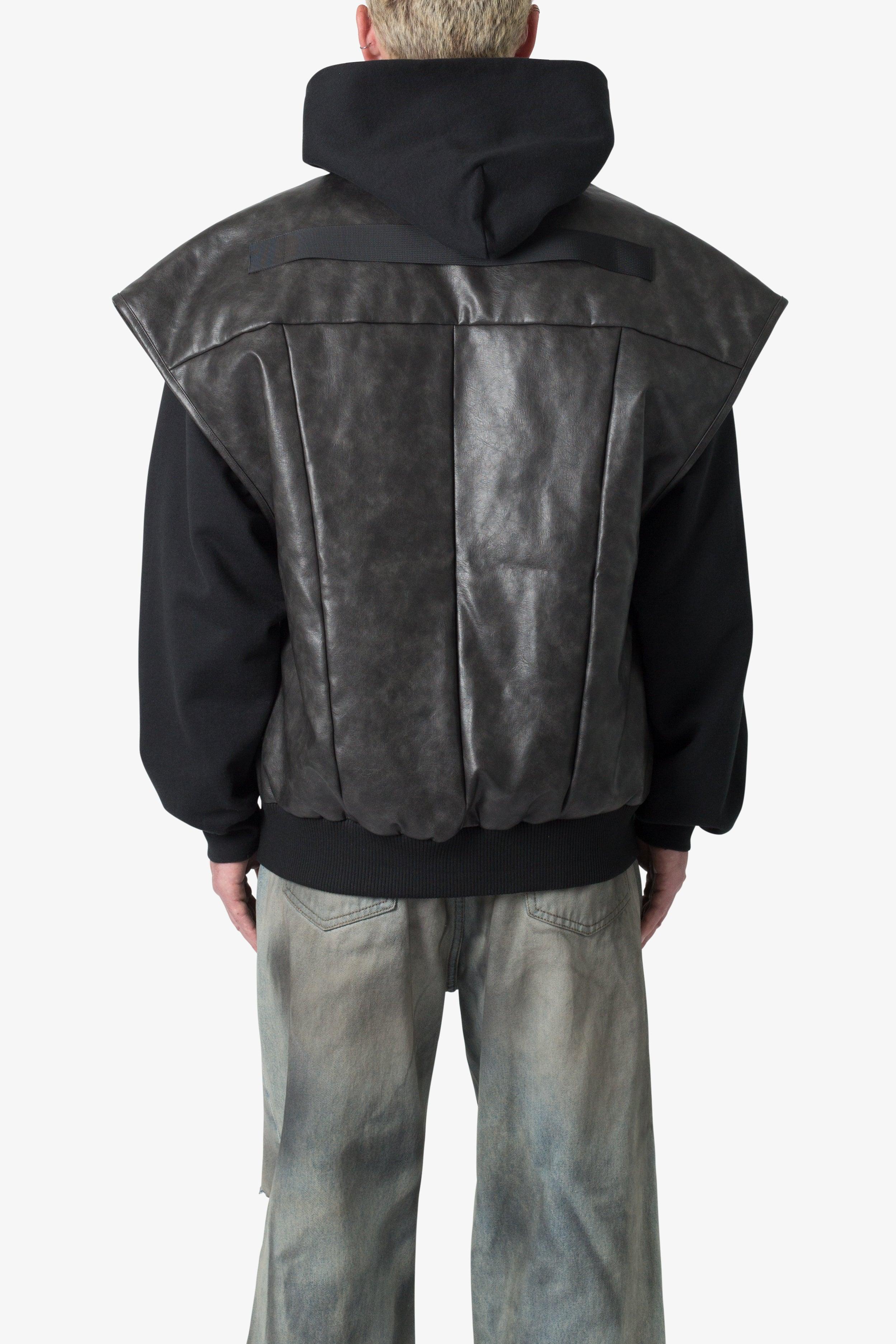 Leather Bomber Vest - Black Product Image