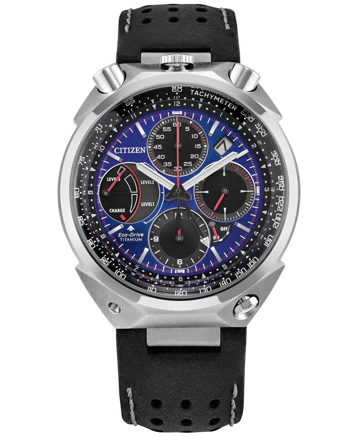 Citizen Eco-Drive Mens Chronograph Promaster Limited Edition Tsuno Racer Black Leather Strap Watch 43mm Product Image