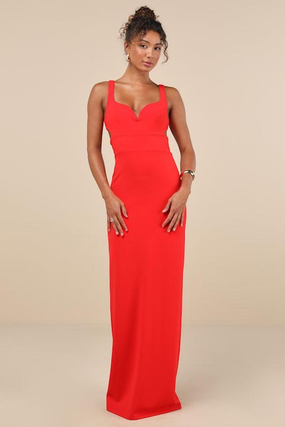 Simply Desirable Red Sleeveless Cutout Column Maxi Dress Product Image