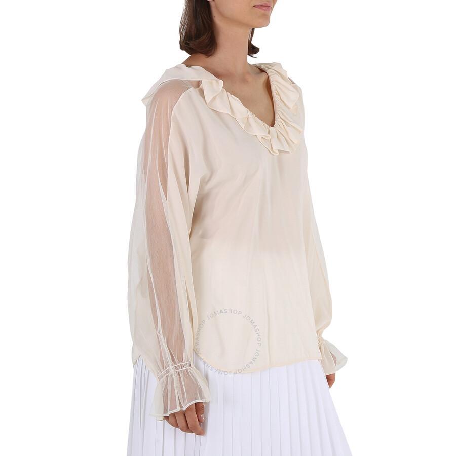 STELLA MCCARTNEY Ladies Knit Tops Tops White Ruffle Top Cut Shld Product Image