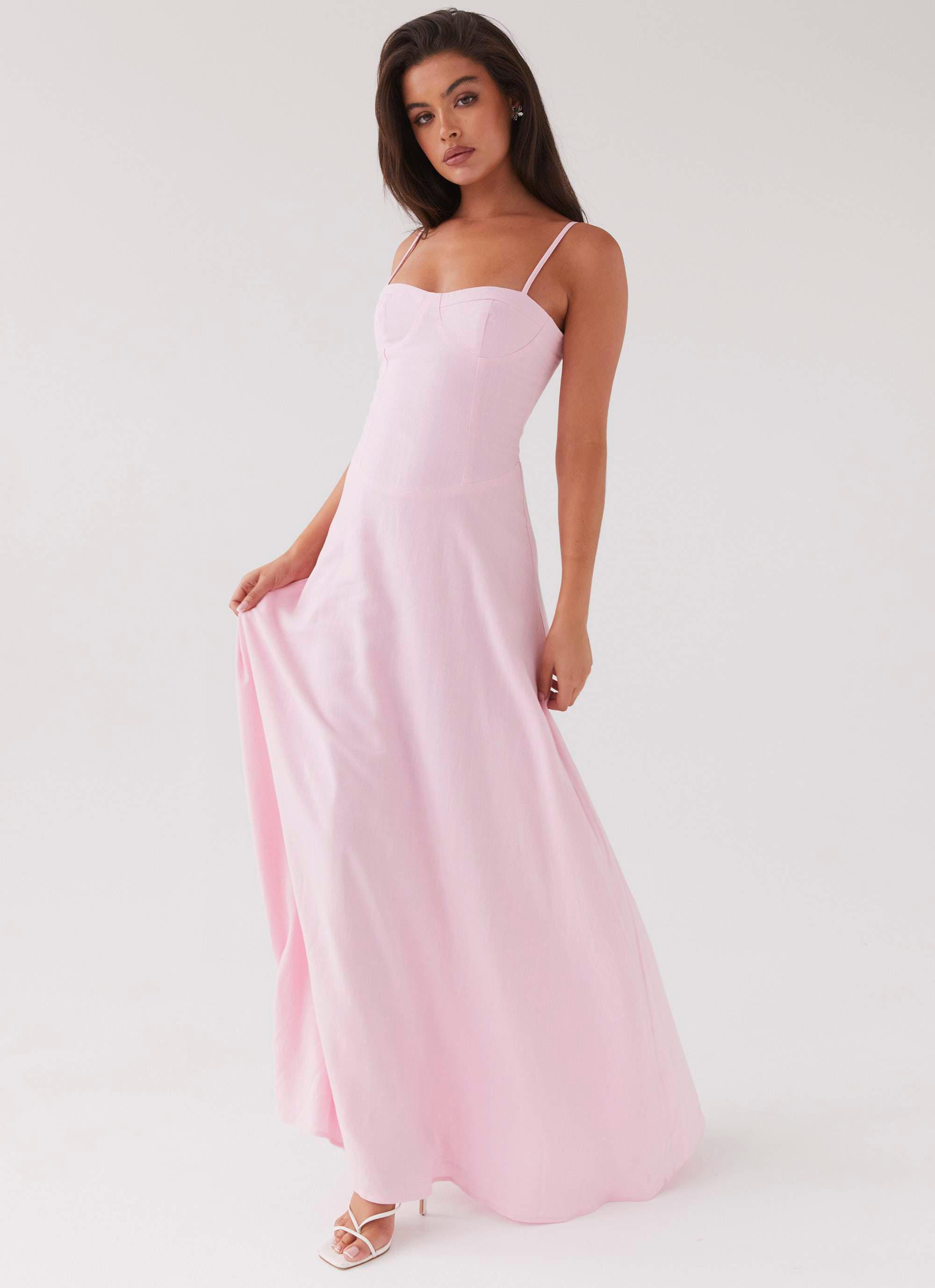 Angelina Linen Maxi Dress - Pink Petal Product Image