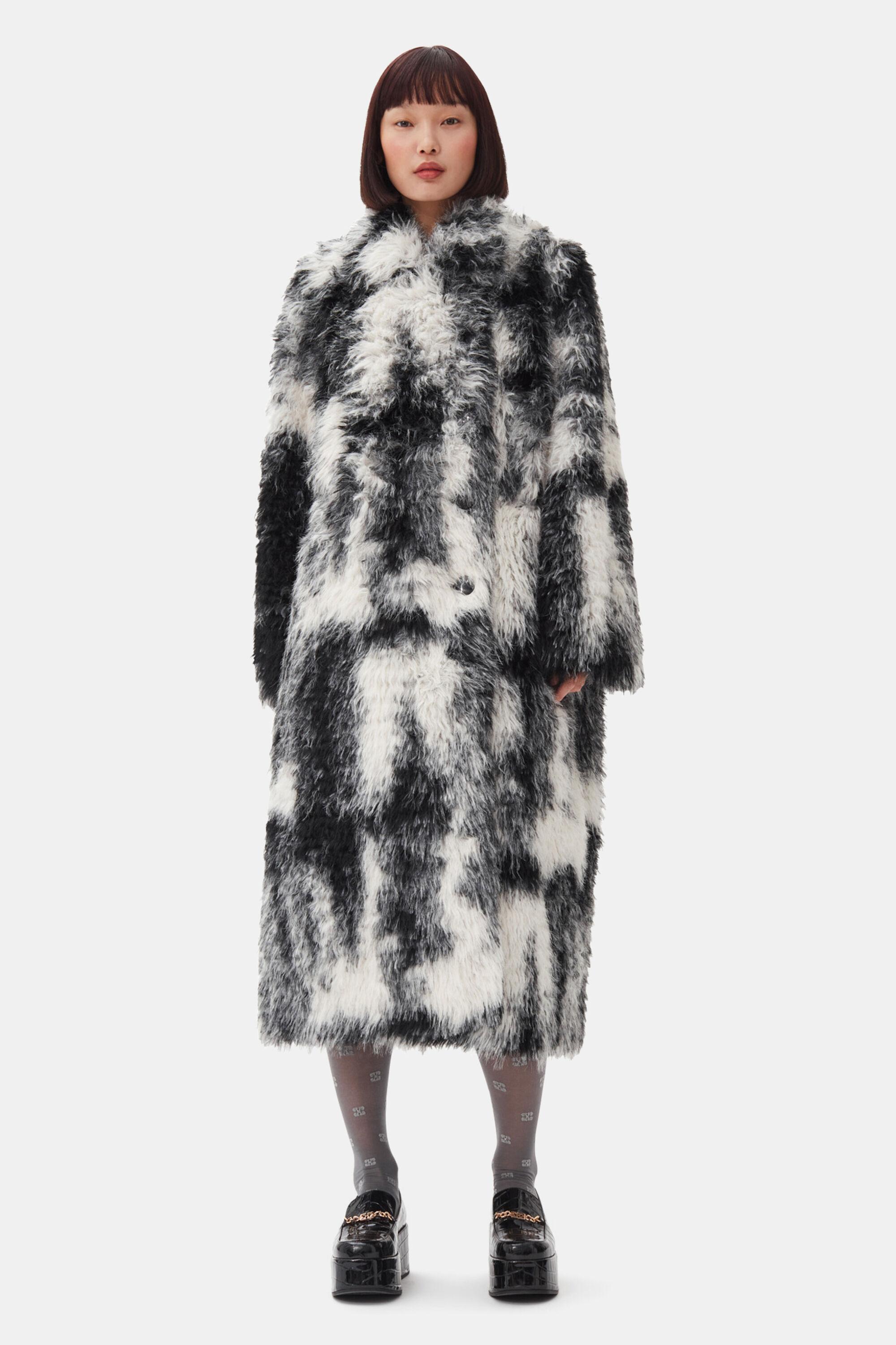 Black and White Faux Fur Coat Product Image