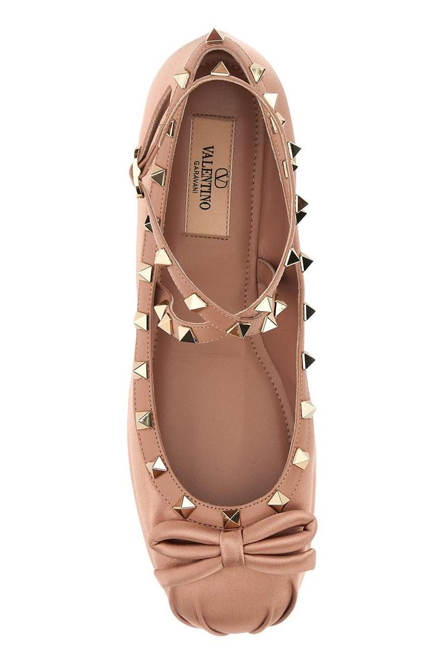 Pink Satin Rockstud Ballet Flats Product Image