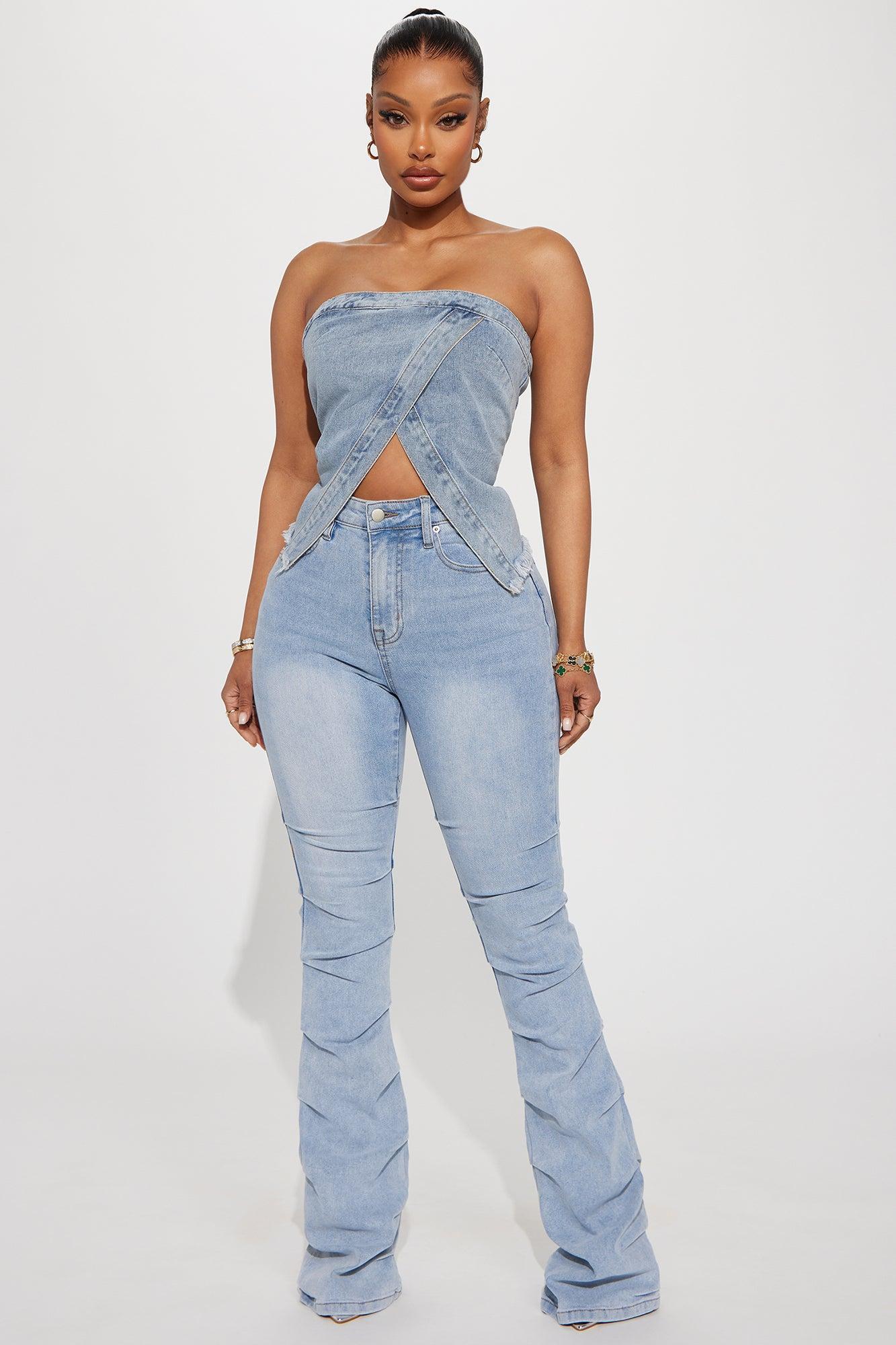 Wild And Free Distressed Denim Top - Medium Wash Product Image