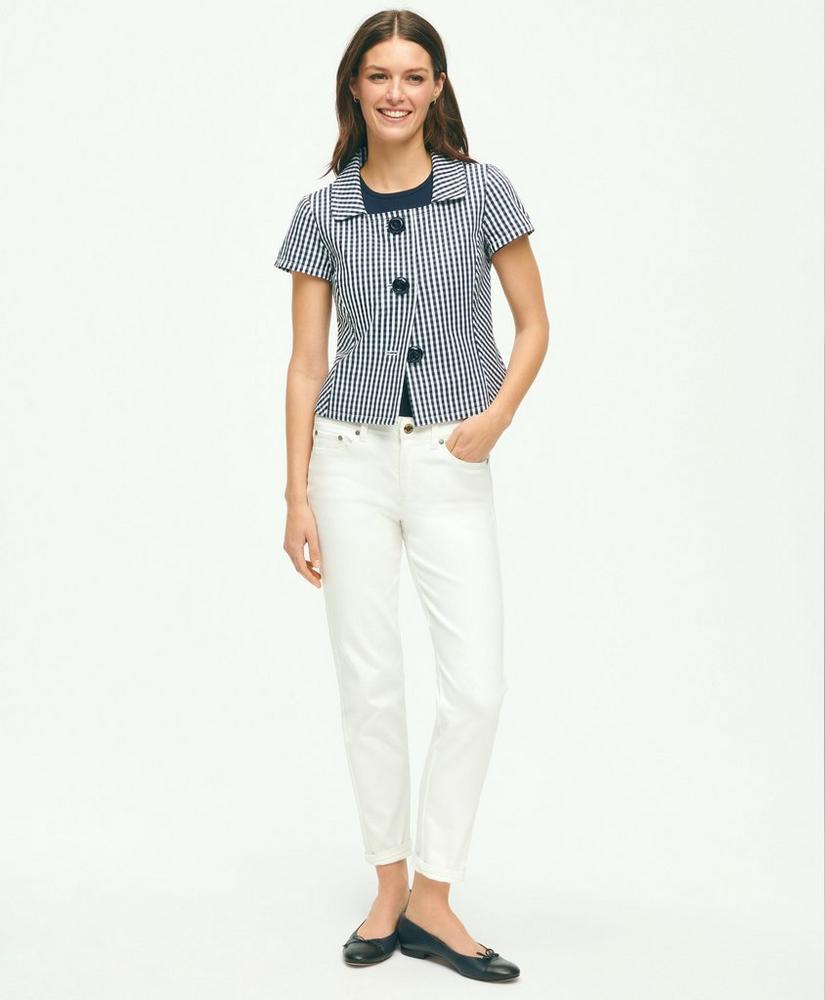 Short Sleeve Gingham Jacket In Bi-Stretch Cotton Product Image