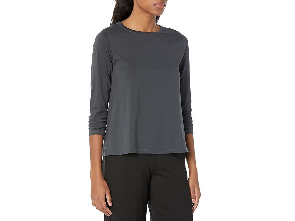 Eileen Fisher Petite Round Neck Long Sleeve Tee (Graphite) Women's Clothing Product Image