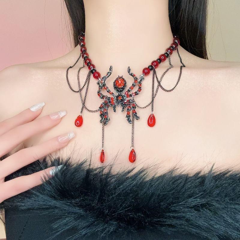 Spider Rhinestone Pendant Beaded Alloy Necklace Product Image