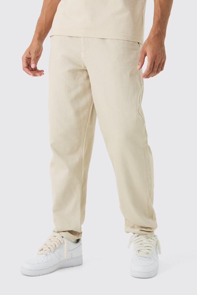 Baggy Tapered Chinos In Stone | boohooMAN USA Product Image