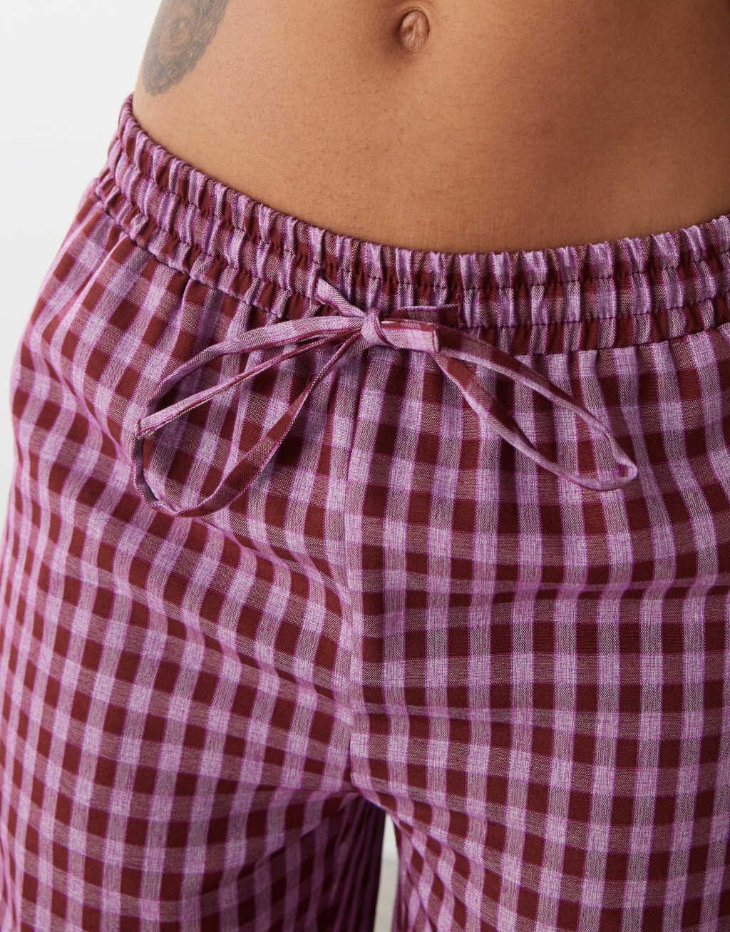 Reclaimed Vintage pull on relaxed pants in pink gingham Product Image