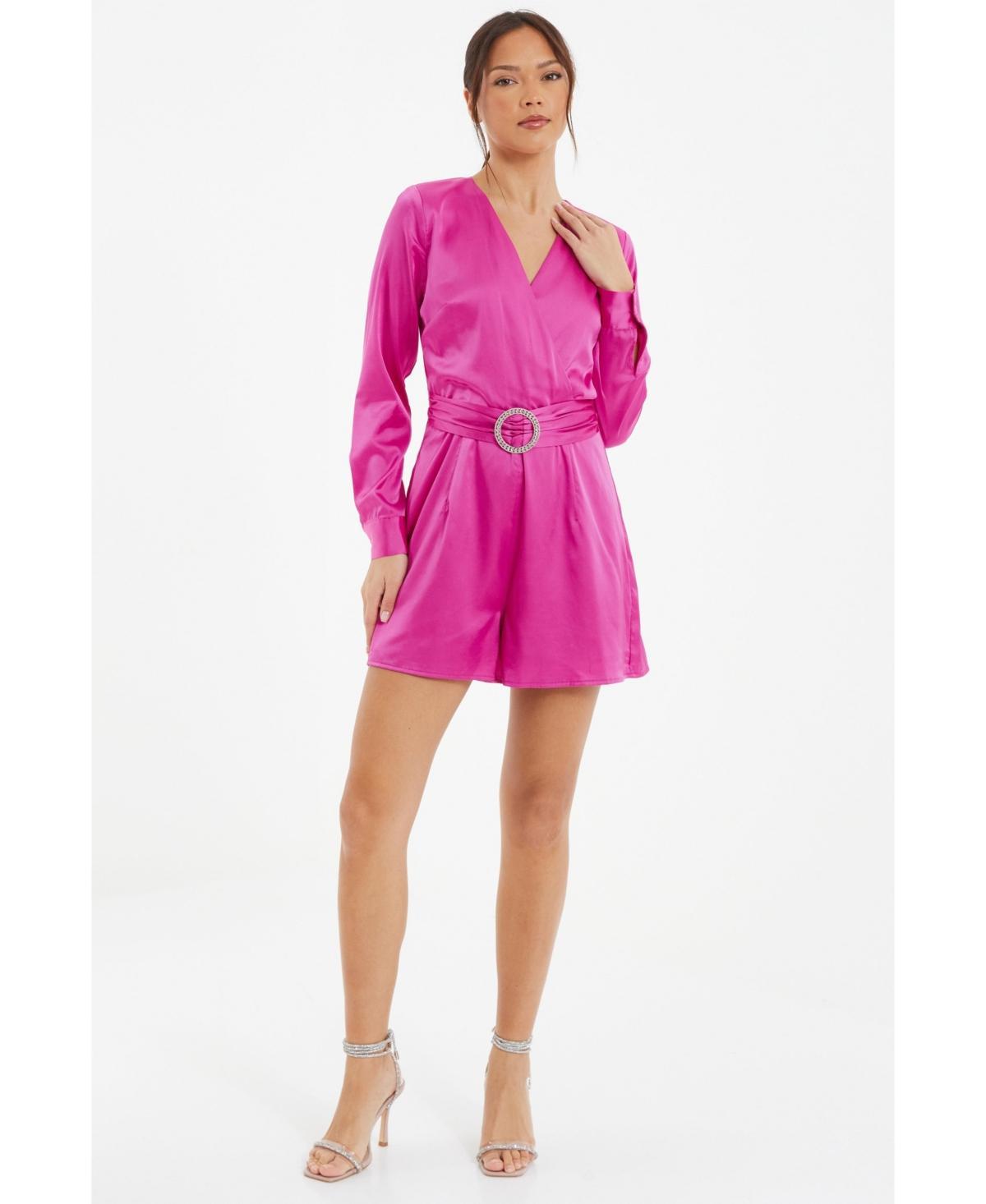 Quiz Womens Satin Wrap Balloon Sleeve Romper Product Image