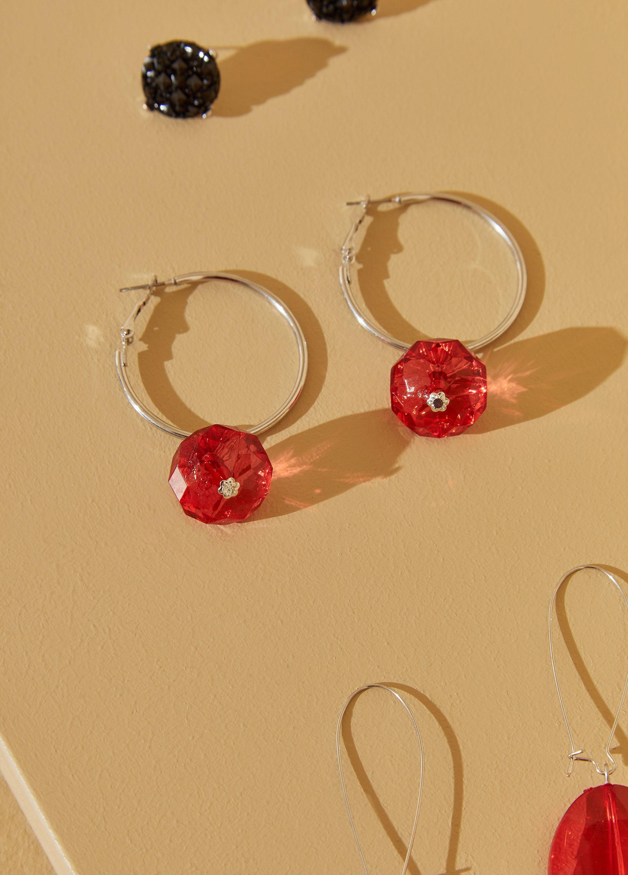 Druzy And Bead Hoop Earrings Set Product Image