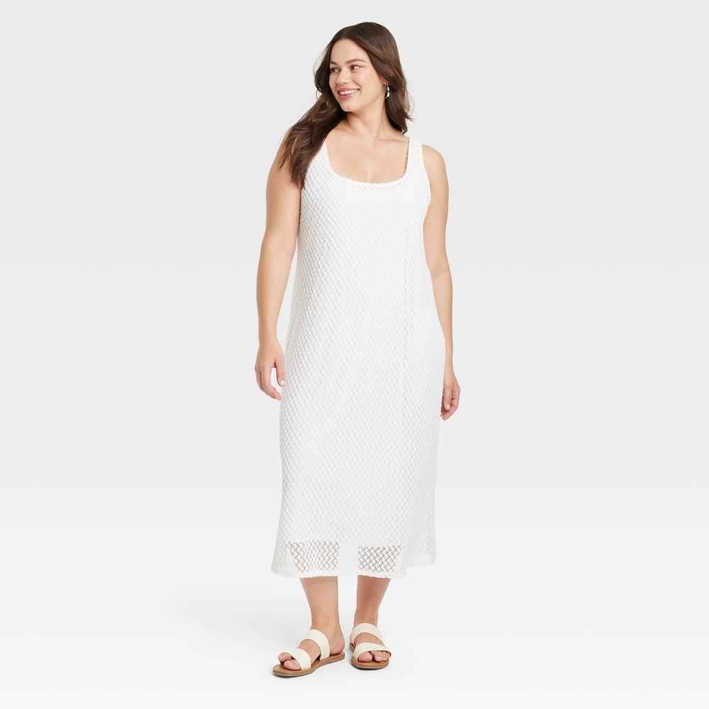 Womens Crochet Tank Midi Dress - Ava & Viv White 3X Product Image