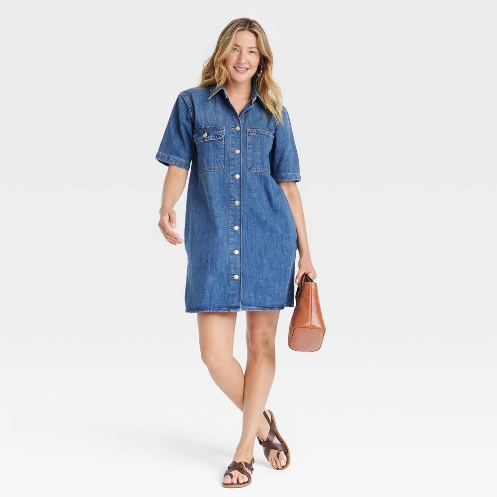 Women's Short Sleeve Mini Shirtdress - Universal Thread™ Blue S Product Image