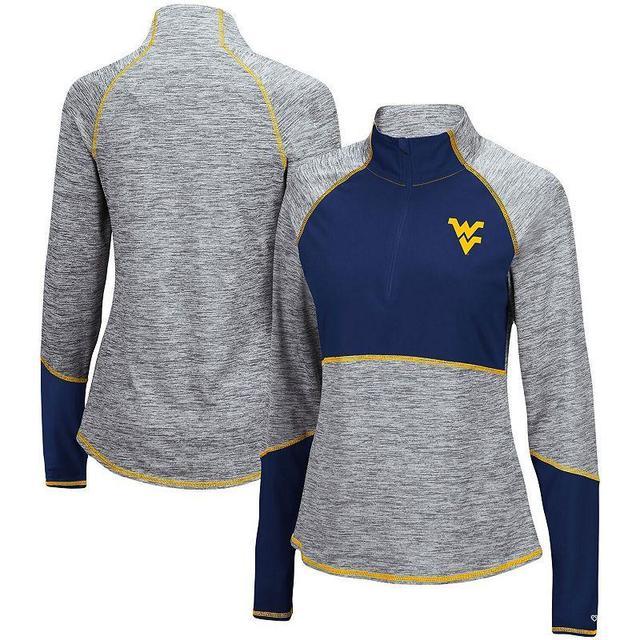 Womens Colosseum Heathered Gray/Navy West Virginia Mountaineers Color Block Space-Dye Raglan Quarter-Zip Top Product Image