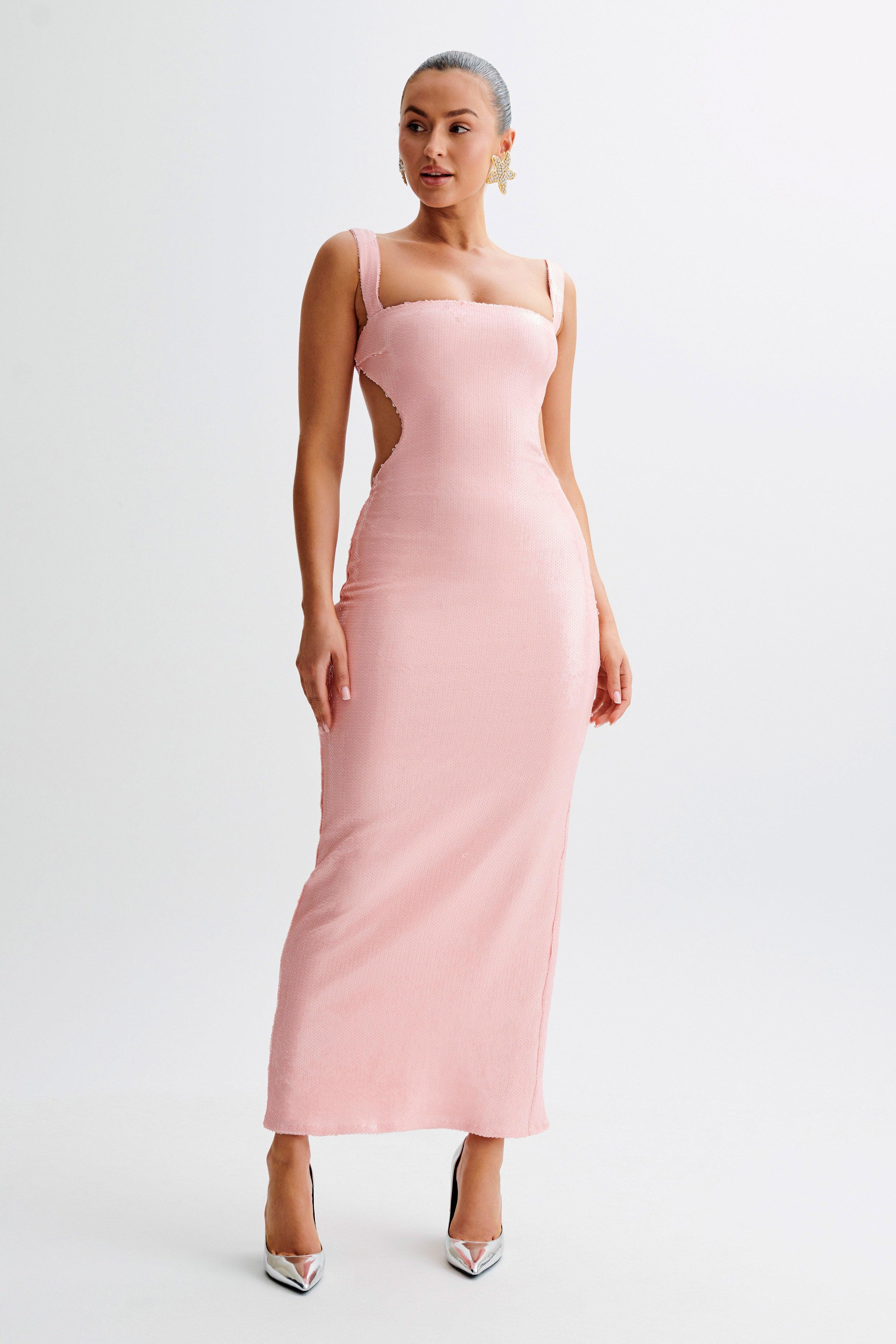 Adoria Sequin Cut Out Maxi Dress - Pale Pink Product Image