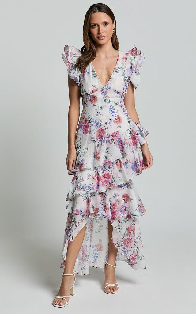 Amalie The Label - Sienah Ruffle Sleeve Tiered Midi Dress in Delhia Floral Print Product Image