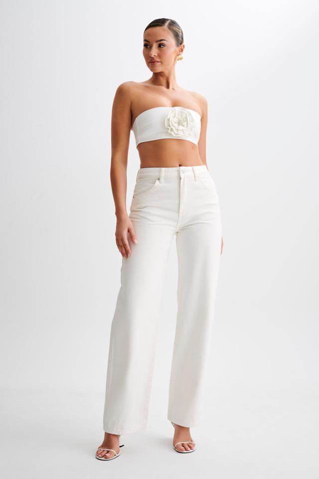 Roxy Wide Leg High Waist Denim Jeans - White Product Image