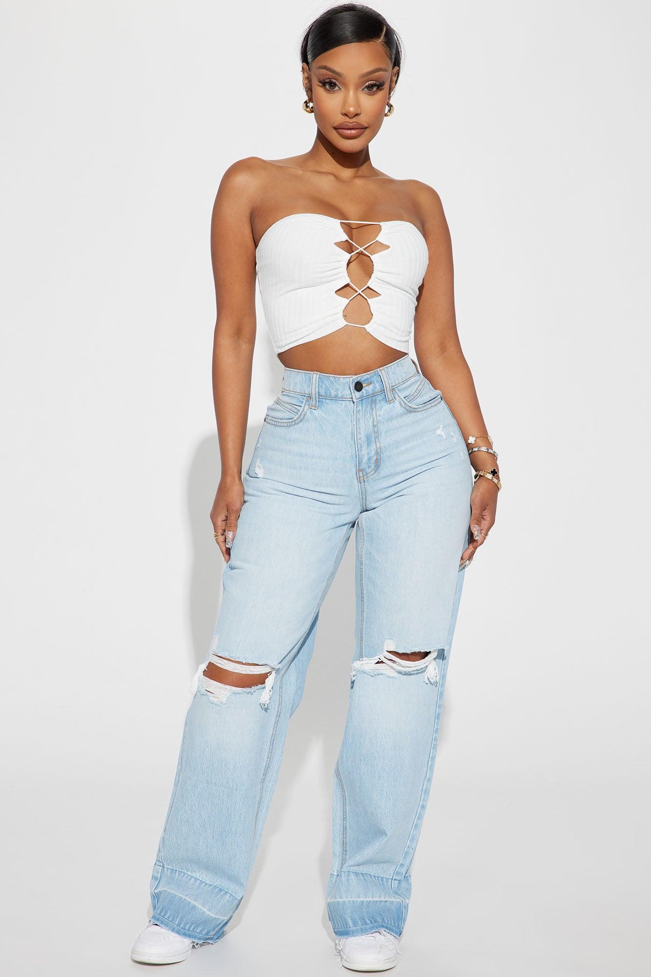 Felt Cute Might Delete Tube Top - White Product Image