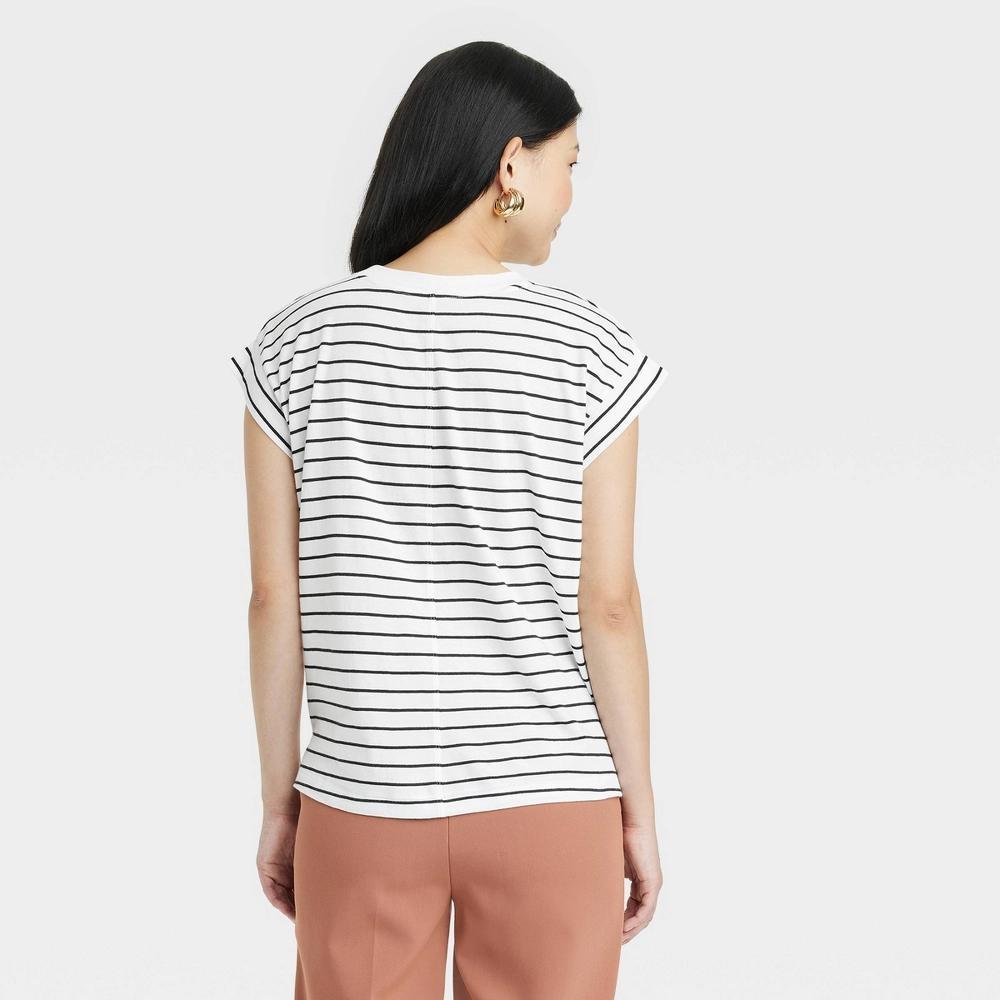 Womens Short Sleeve Extended Shoulder T-Shirt - A New Day Striped Product Image