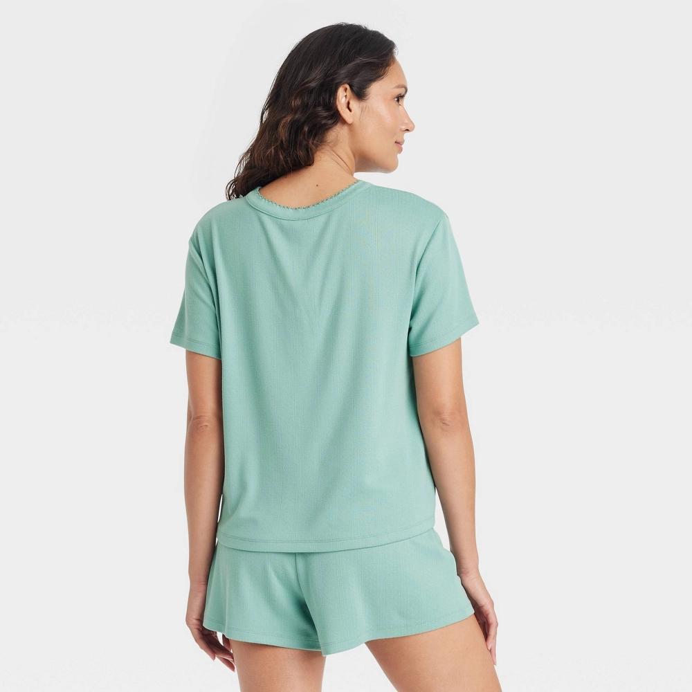 Women's Pointelle Short Sleeve Top and Shorts Pajama Set - Auden™ Green M Product Image