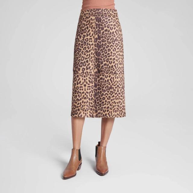 Womens Faux Suede Midi A-Line Skirt - A New Day Brown Leopard Print XXL Product Image