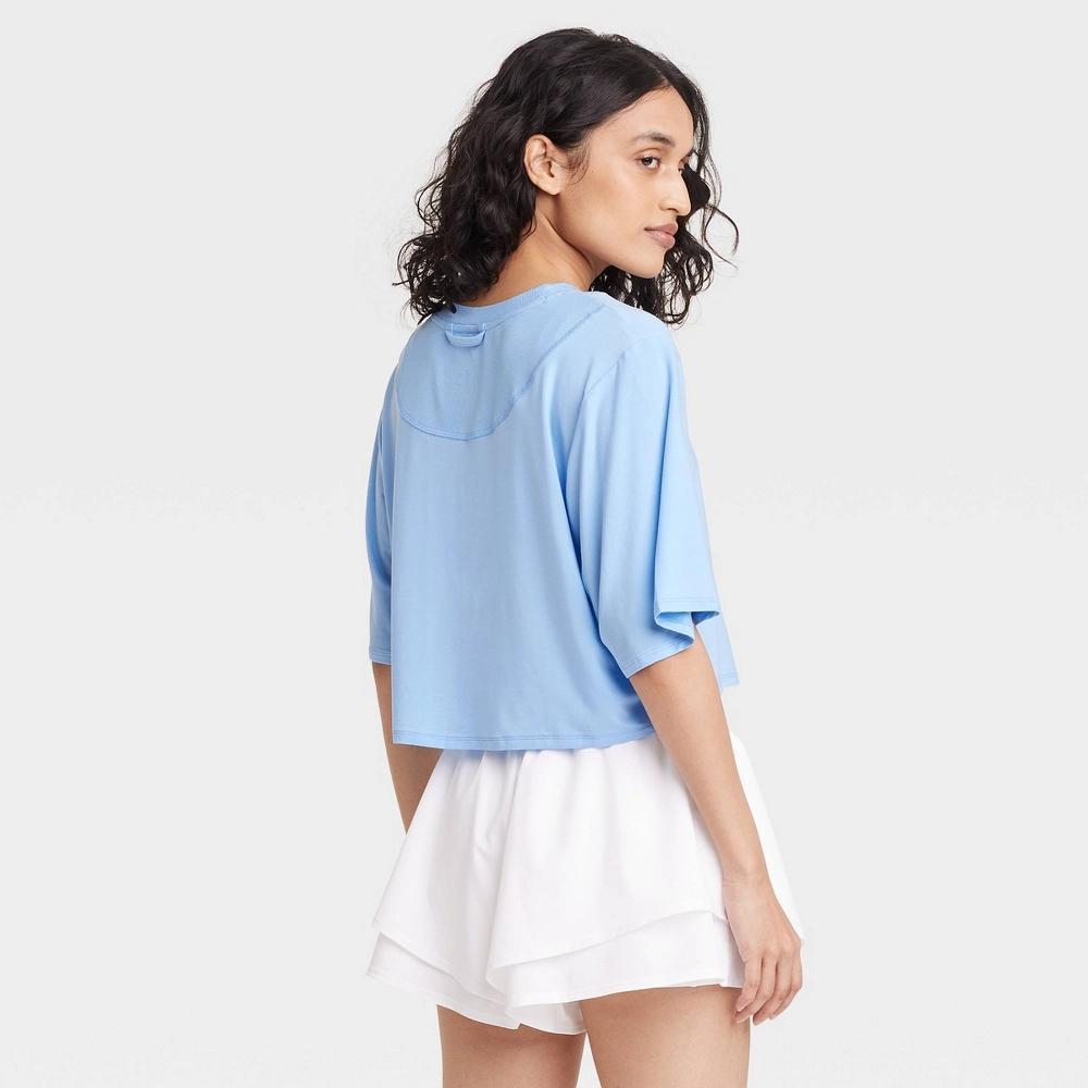 Women's Boxy Cropped Short Sleeve Top - JoyLab™ Light Blue S Product Image