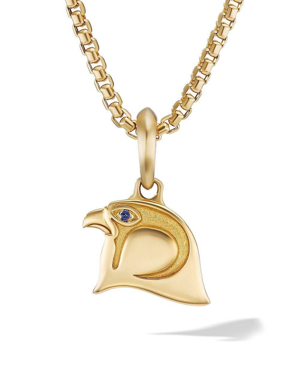 Mens Cairo Falcon Amulet in 18K Yellow Gold with Sapphire Product Image