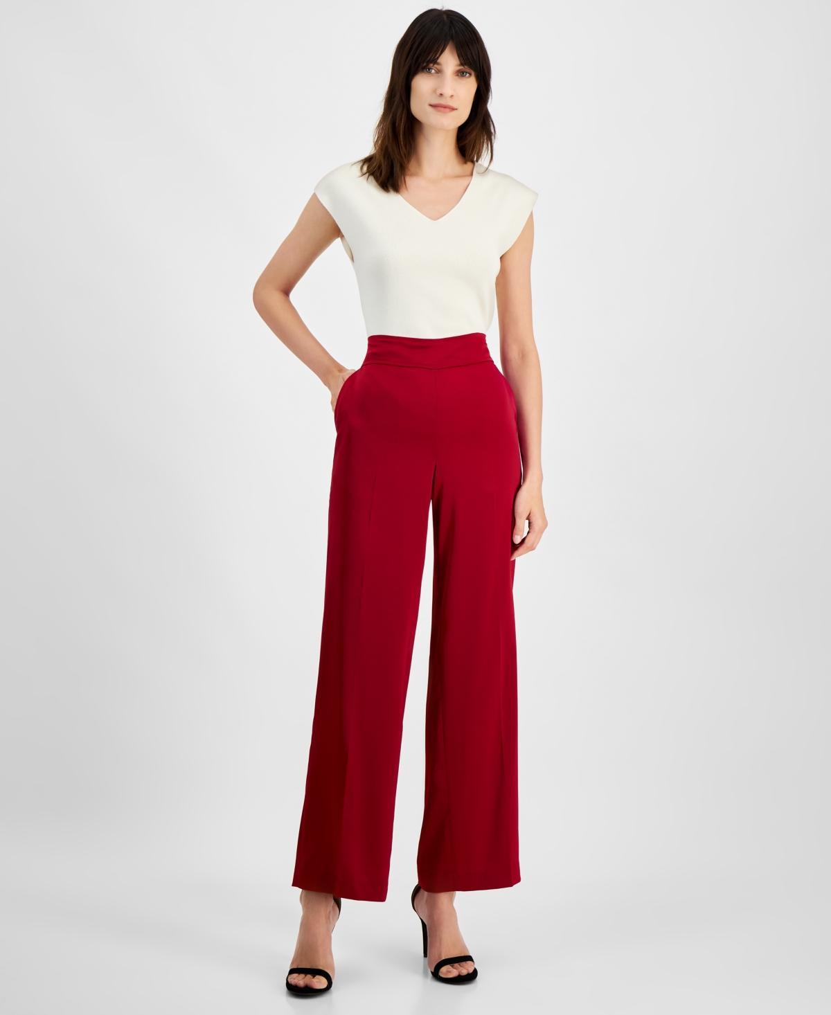 Anne Klein Womens High Rise Wide-Leg Pull-On Pants Product Image