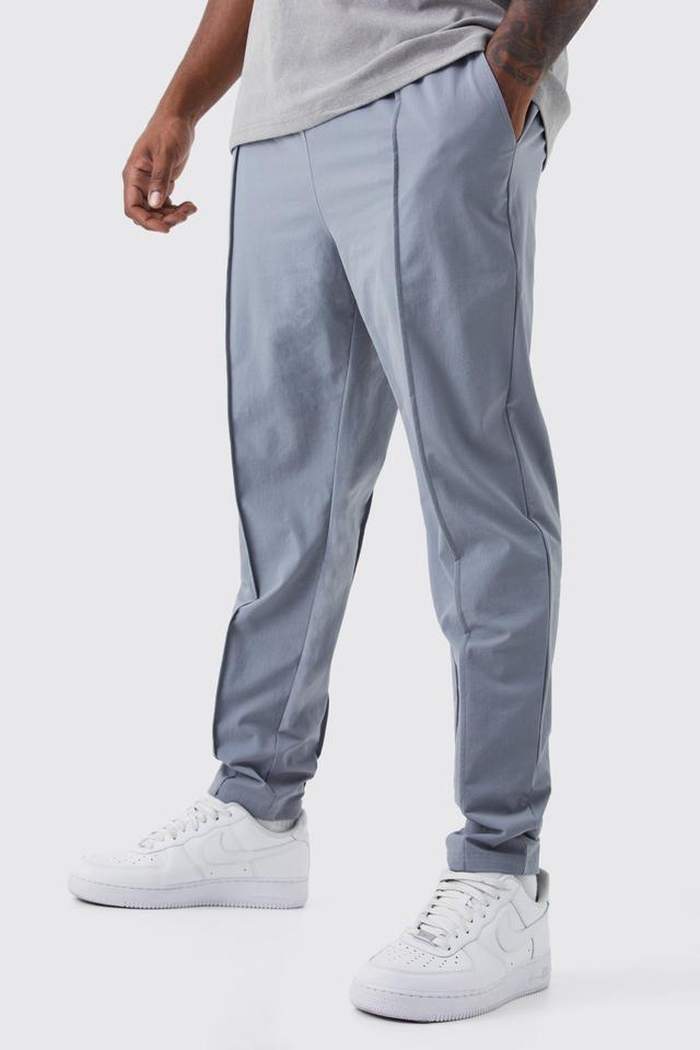 Mens Grey Plus Elastic Lightweight Stretch Skinny Pintuck Trouser, Grey Product Image