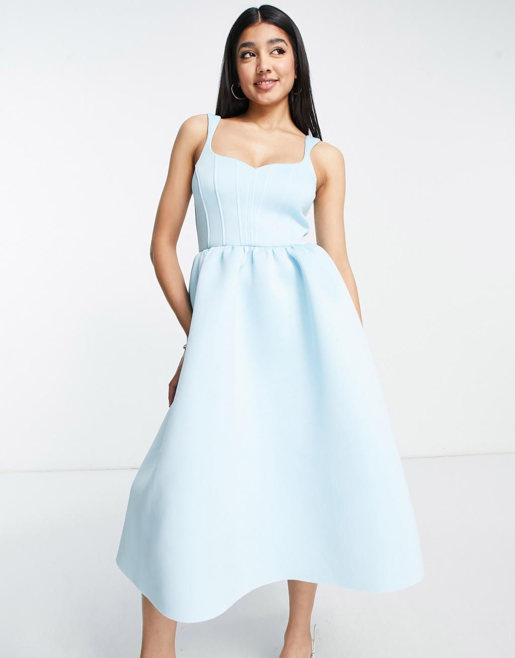 ASOS DESIGN corset midi prom dress in pale blue product image