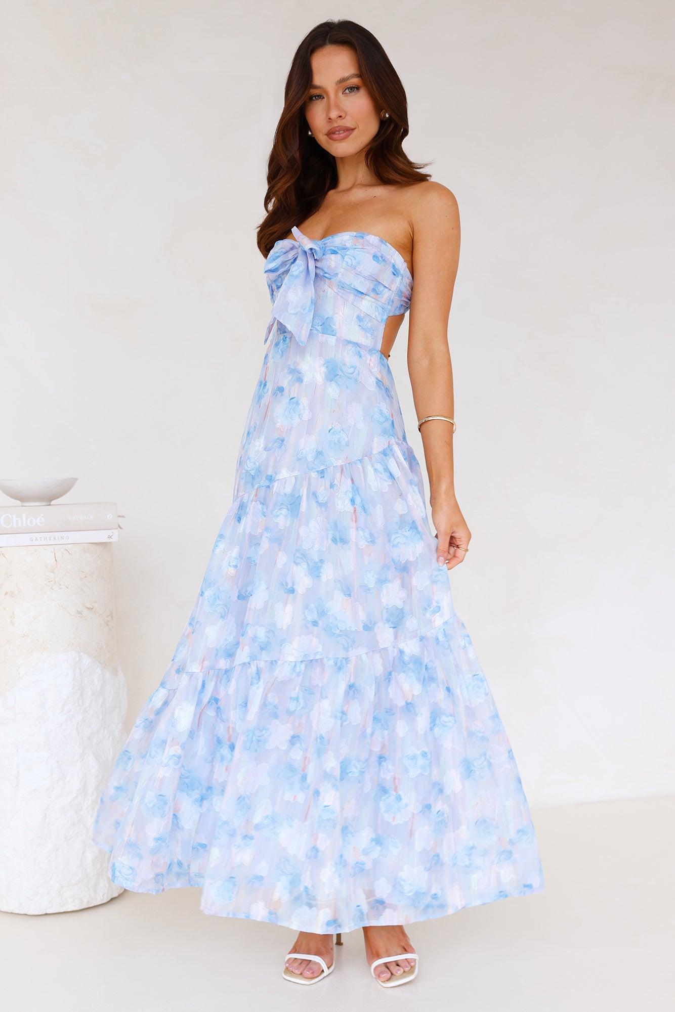 Ethereal Spring Strapless Maxi Dress Blue Product Image