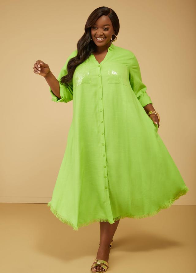 Plus Size Sequined Slub Woven Shirtdress, - Ashley Stewart Product Image