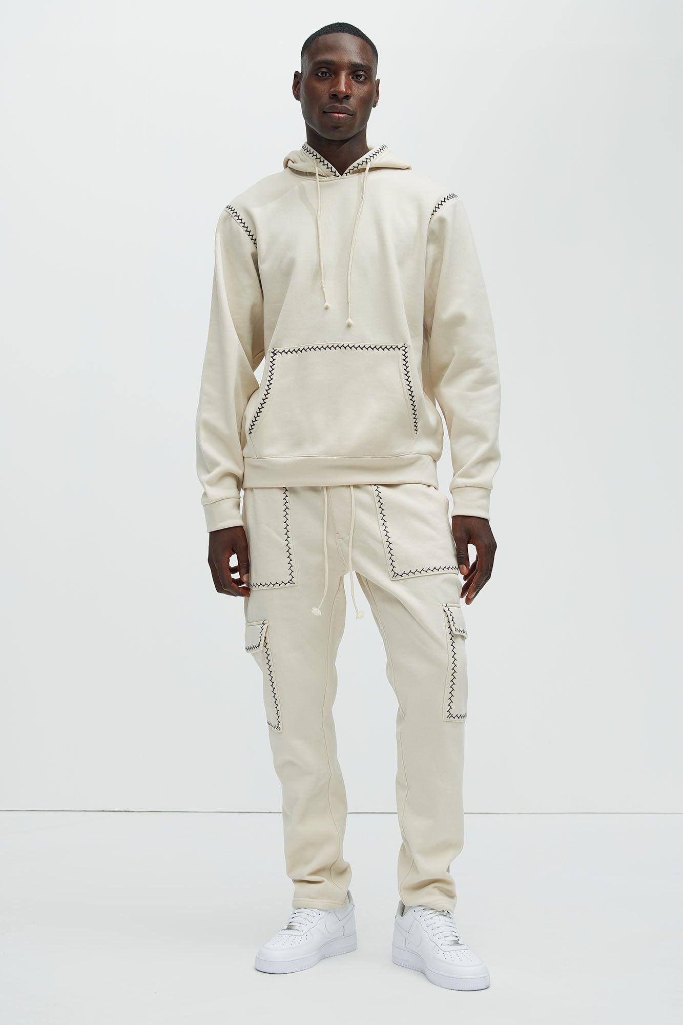 Casual Contrast Stitch Sweatpants - Off White Product Image