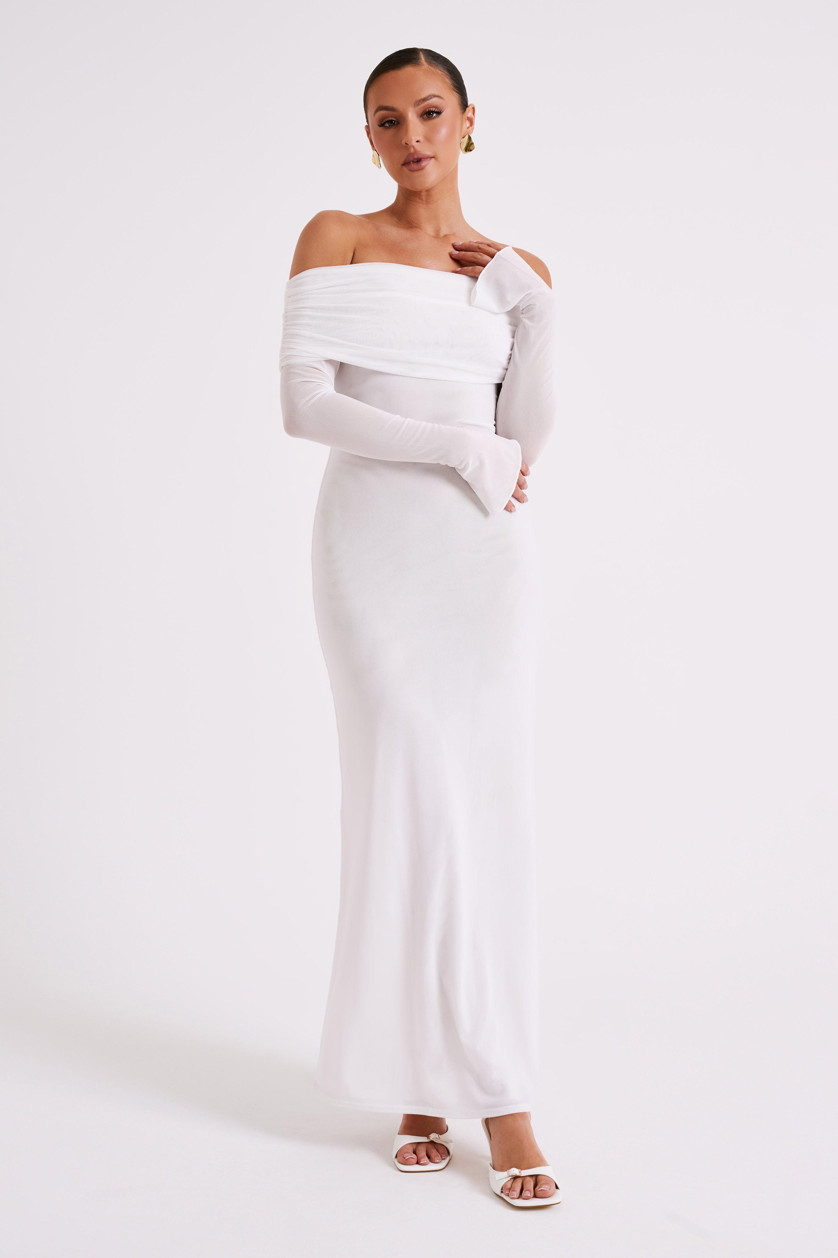 Josie Off Shoulder Mesh Maxi Dress - Ivory Product Image