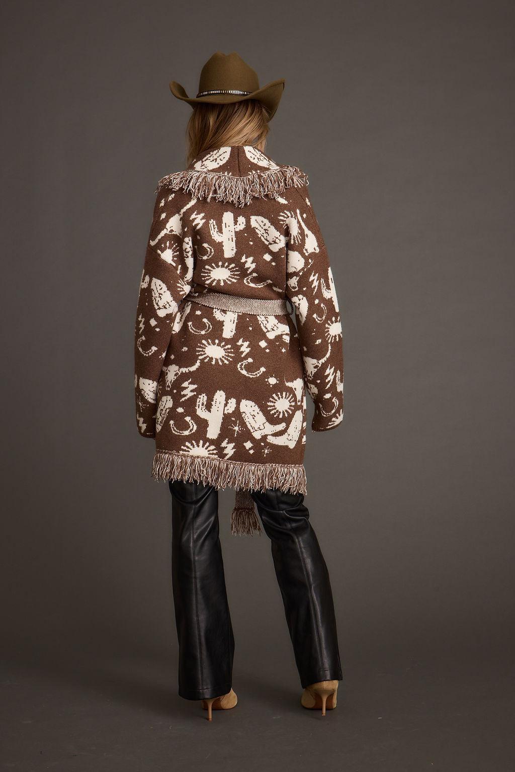 Big Sky Western Printed Fringe Cardigan Product Image