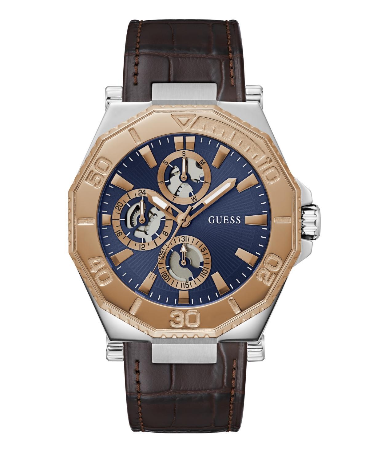 Guess Mens Analog Brown Genuine Leather Watch 46mm - Brown Product Image