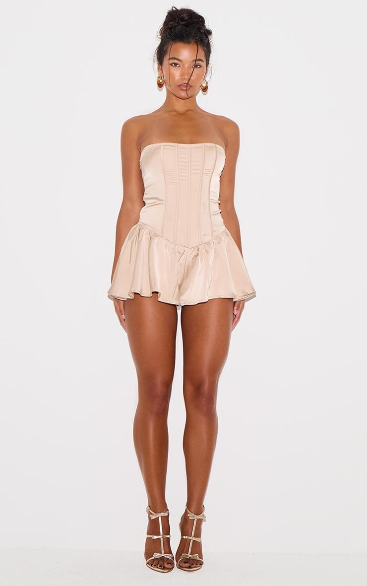 Champagne Satin Corset Detail Bandeau Romper Product Image