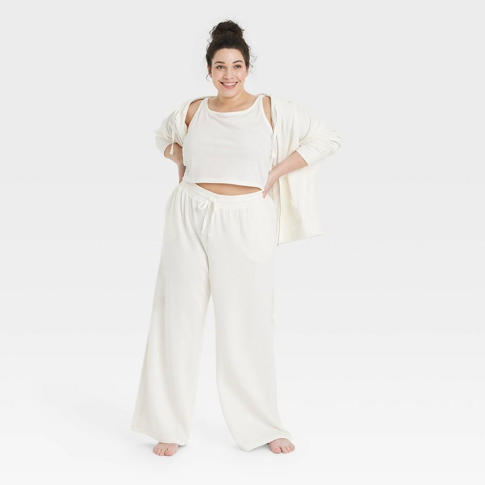 Womens Fleece Wide Leg Lounge Pants - Colsie White XXL Product Image