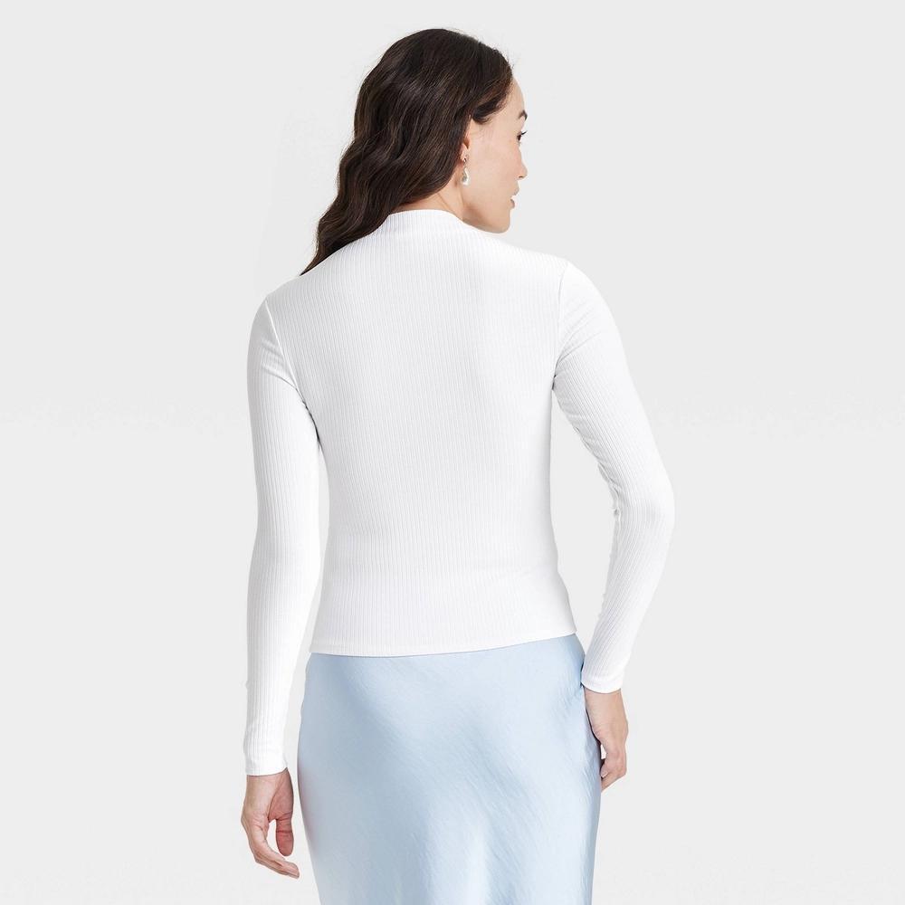 Women's Long Sleeve Mock Turtleneck T-Shirt - A New Day™ White XS Product Image