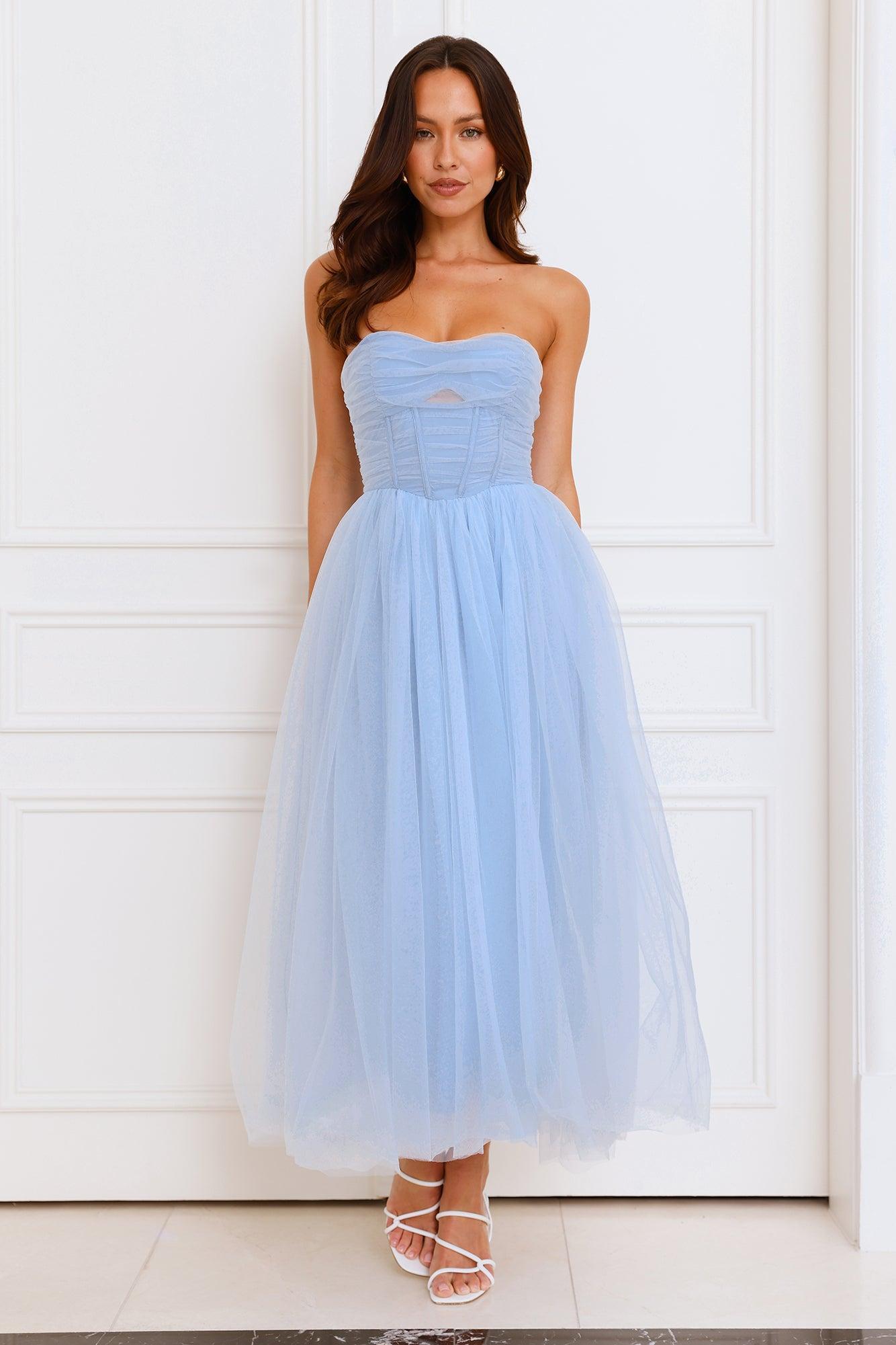 Beauty Pageant Strapless Tulle Midi Dress Blue Product Image