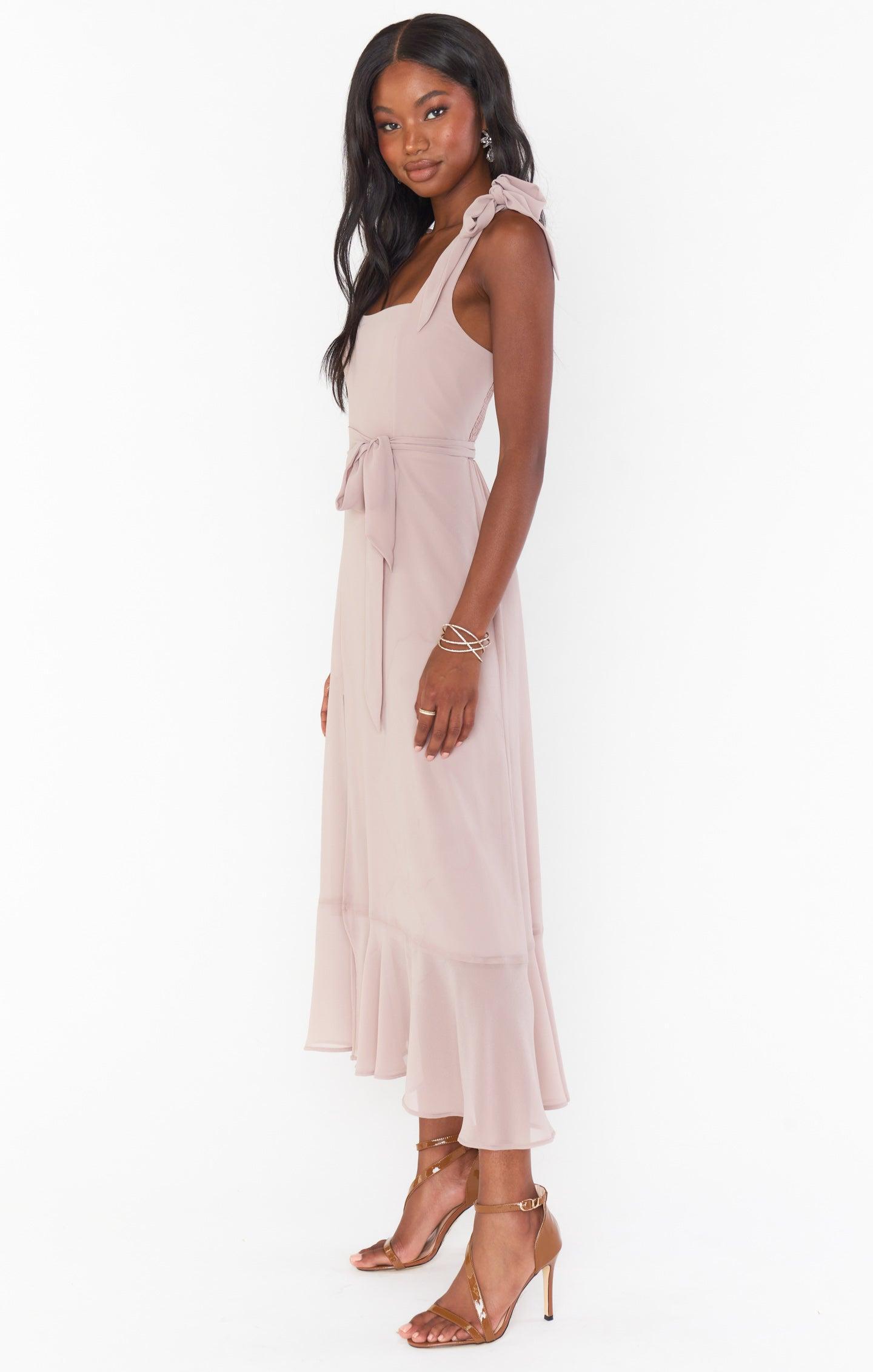 Claire Midi Dress ~ Soft Beige Chiffon Product Image