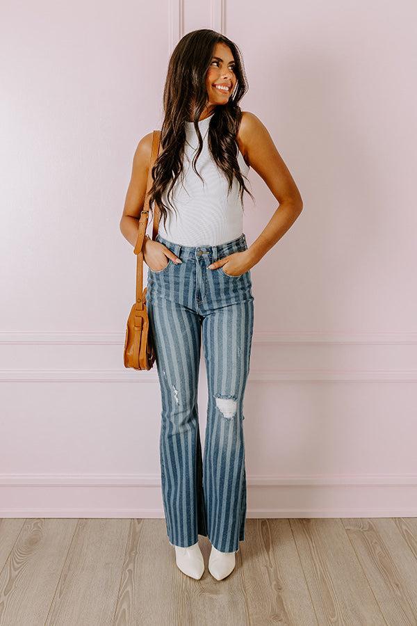 The Coston High Waist Distressed Flare in Medium Wash Product Image