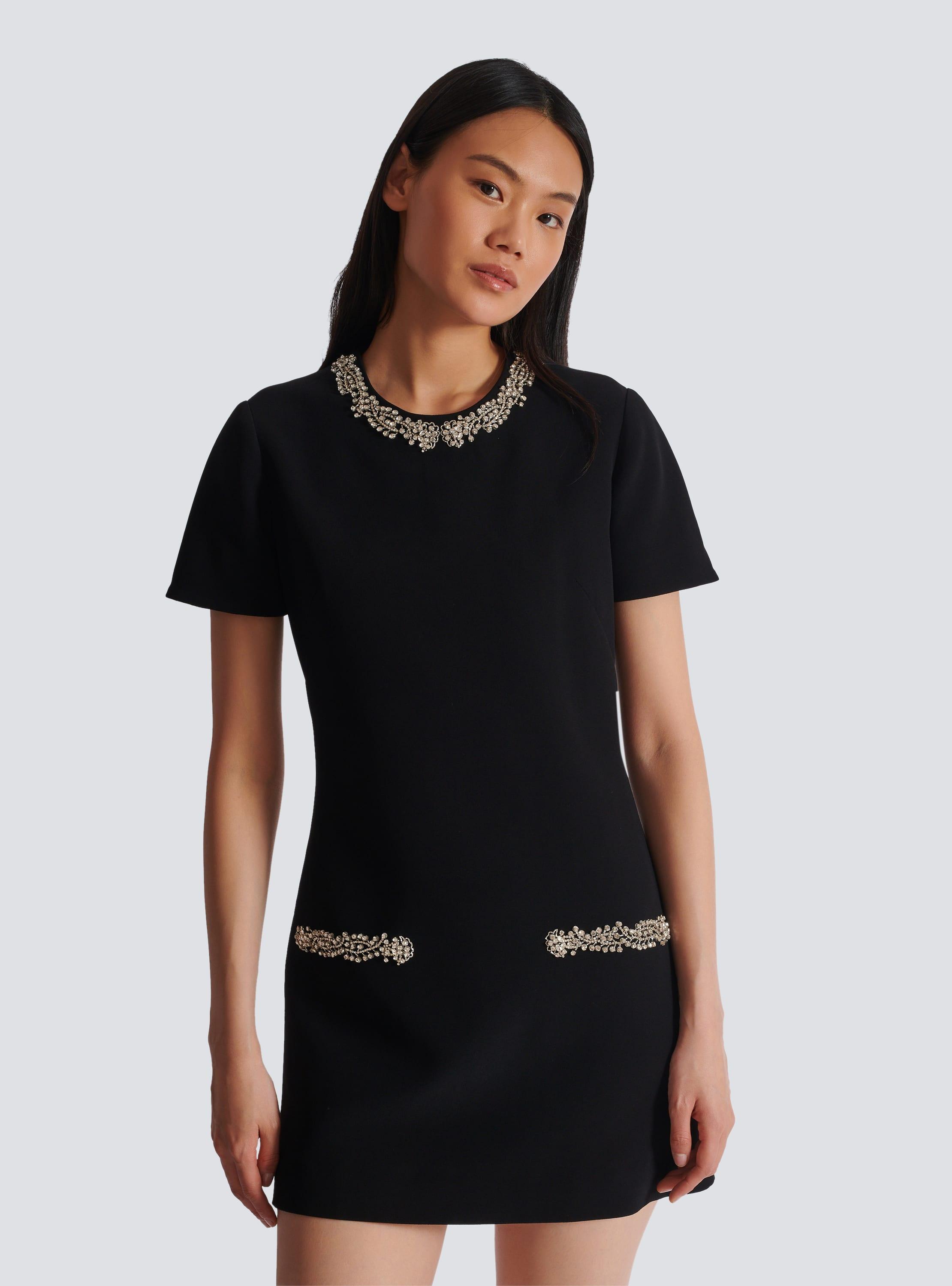 Embroidered crepe shift dress Product Image