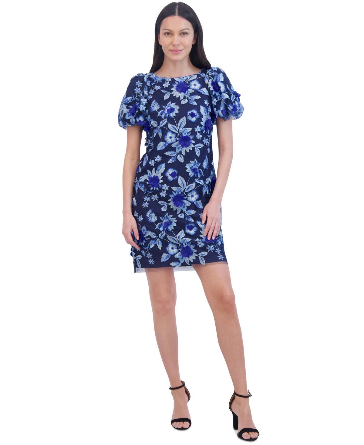 Eliza J Womens Floral Embroidered Puff-Sleeve Sheath Dress Product Image