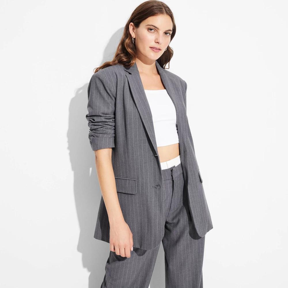 Womens Oversized Blazer - Wild Fable Pinstripe XL Product Image