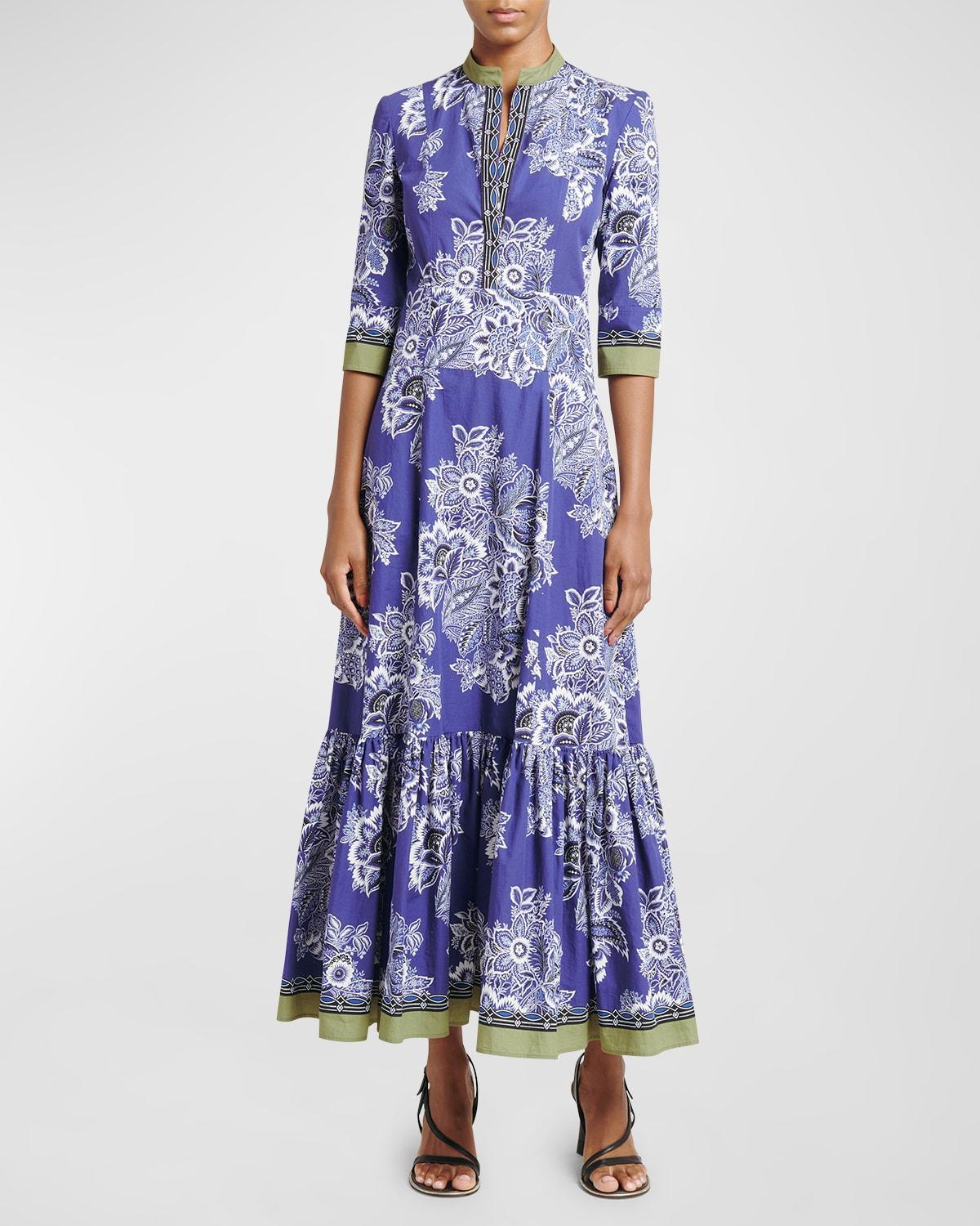 Bandana-Print 3/4 Sleeve Midi Dress Product Image