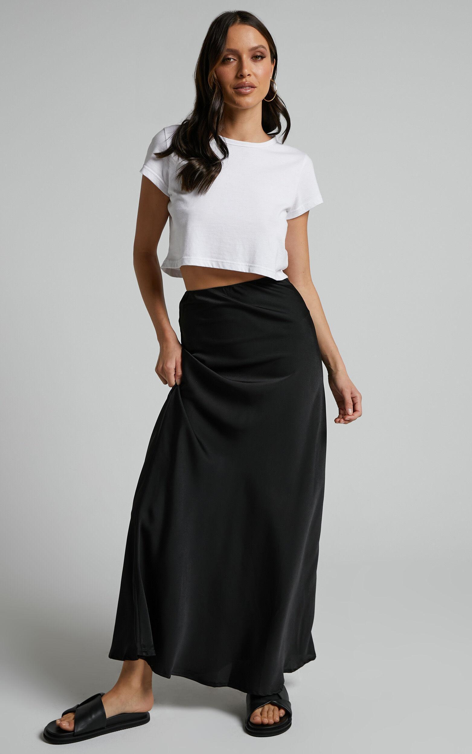 Amari Maxi Skirt - High Waisted Bias Cut Skirt in Black product image